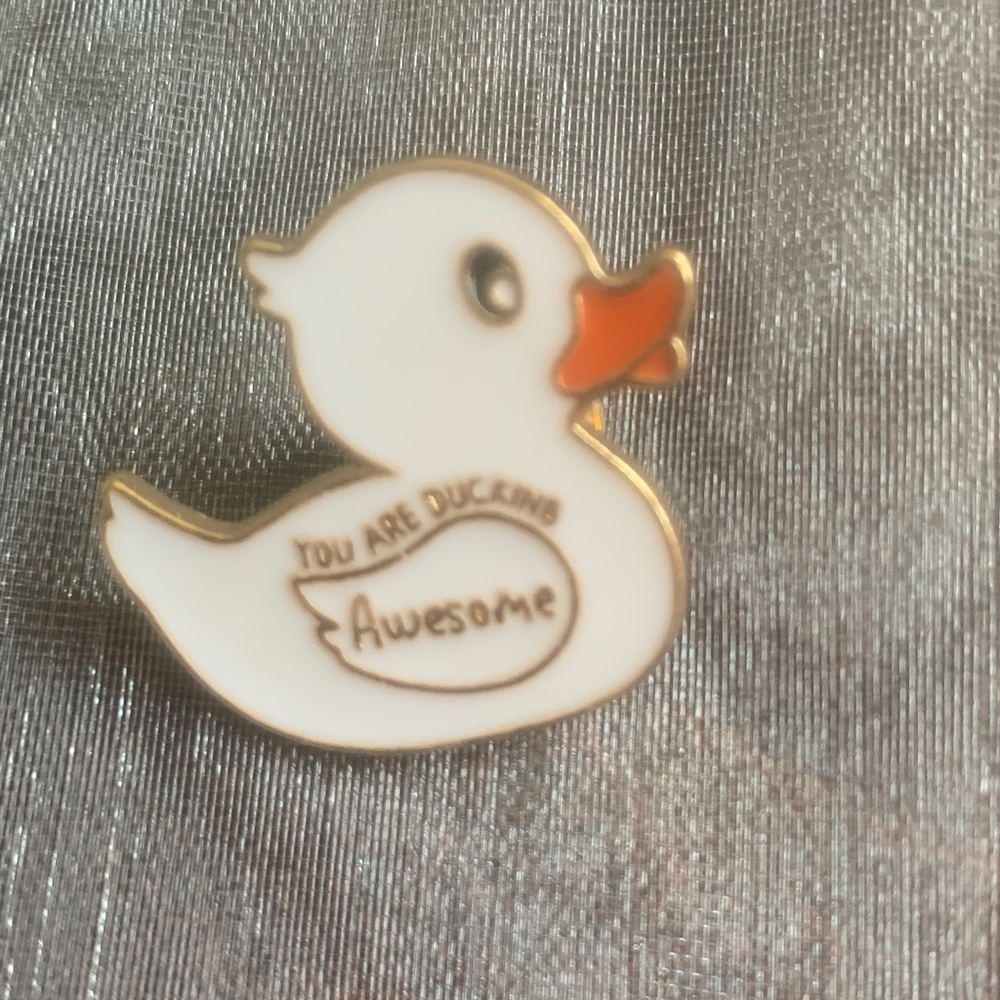 Duck Shaped Enamel Pin with Gold Accents
